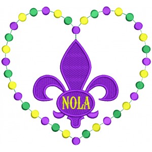 Mardi Gras Heart Shaped NOLA Fleur de lis Filled Machine Embroidery Design Digitized Pattern